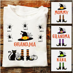 Personalized Grandma MiMi Halloween Shirts, Cute Halloween Tees, Family Halloween Shirt, Spider and cat witch Shirt, Cotton Shirt For Women