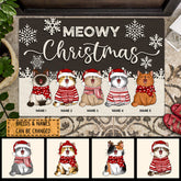 Meowy Christmas - Brown Wooden White Snowflake - Personalized Cat Christmas Doormat