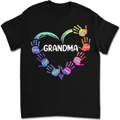 Grandma - Color Grandma Mom Heart, Hands Print V2 - Personalized T-shirt