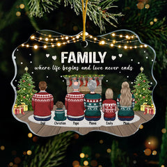 Family Where Love Never Ends - Family Personalized Custom Ornament - Acrylic Benelux Shaped - Christmas Gift For Family Members