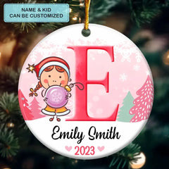 Son Daughter Kid Name Letter Christmas V2 - Personalized Custom Ceramic Ornament - Christmas Gift For Kid, Family Members