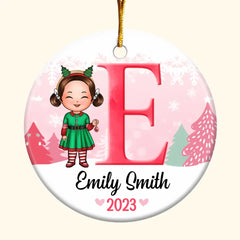 Son Daughter Kid Name Letter Christmas V3 - Personalized Custom Ceramic Ornament - Christmas Gift For Kid, Family Members