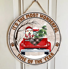 CHRISTMAS DOOR DECORATIONS, GIFTS FOR DOG LOVERS, IT'S THE MOST WONDERFUL TIME OF THE YEAR OLD WOODEN RED TRUCK , DOG MOM GIFTS