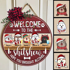 CHRISTMAS DOOR DECORATIONS, GIFTS FOR CAT LOVERS, ALL I WANT FOR CHRISTMAS IS YOU LIGHT BROWN & RED WELCOME DOOR SIGNS , CAT MOM GIFTS