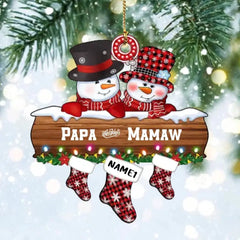 PERSONALIZED CHRISTMAS PAPA & MAMAW COUPLE SNOWMAN SOCKS ORNAMENT