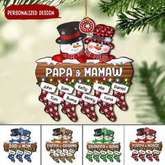 PERSONALIZED CHRISTMAS PAPA & MAMAW COUPLE SNOWMAN SOCKS ORNAMENT