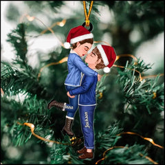 CHRISTMAS DOLL COUPLE HUGGING KISSING PERSONALIZED ORNAMENT