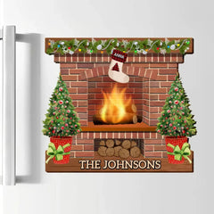 CHRISTMAS FIREPLACE WITH FAMILY - PERSONALIZED MAGNETIC CUSTOM DECAL - CHRISTMAS GIFT FOR FAMILY MEMBERS