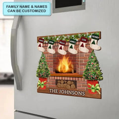 CHRISTMAS FIREPLACE WITH FAMILY - PERSONALIZED MAGNETIC CUSTOM DECAL - CHRISTMAS GIFT FOR FAMILY MEMBERS