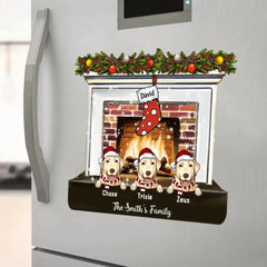 FAMILY CHRISTMAS DECAL, MERRY CHRISTMAS, CHRISTMAS STOCKING HANGING - PERSONALIZED MAGNETIC DECAL, GIFT FOR DOG LOVERS