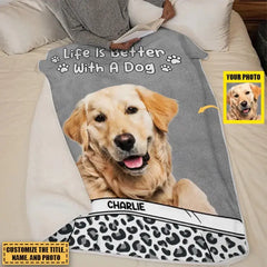 CUSTOM PHOTO LIFE IS BETTER WITH DOG & CAT - PERSONALIZED CUSTOM BLANKET - GIFT FOR PET OWNERS, PET LOVERS