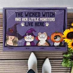 THE WICKED WITCH AND HER LITTLE MONSTERS LIVE HERE - PERSONALIZED DOORMAT