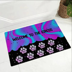 NO NEED TO KNOCK WE KNOW YOU ARE HERE - PERSONALIZED DOORMAT CUSTOM BACKGROUND AND NUMBER OF DOG 2 SIZES BEST GIFT FOR FAMILY DOG LOVERS