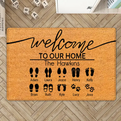 WELCOME TO OUR HOME - PERSONALIZED DOOR MAT CUSTOM NUMBER OF FAMILY MEMBER