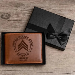 Personalized US Military Veteran Handmade Leather Wallet