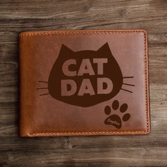 Personalized Cat Dad Custom Cat Name Cat Lovers Gift Leather Wallet