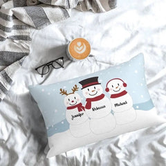 Personalised Family Snowman Cushion Throw Pillow Cover with Names Christmas Thanksgiving Day Decor for Home Farmhouse Sofa Couch