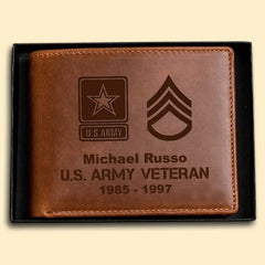 Personalized US Military Veteran Custom Name Laser Leather Wallet QTLVA1577