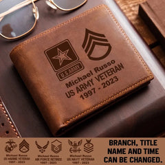 Personalized US Military Veteran Custom Name Laser Leather Wallet QTLVA1577