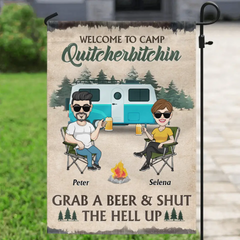 Custom Personalized Camping Flag Sign - Best Gift For Camping Lovers - Couple With Upto 4 Dogs - Welcome To Camp Quitcherbitchin