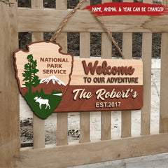 Personalized Wooden Sign 2 Layer, Welcome To Our Adventure National Park