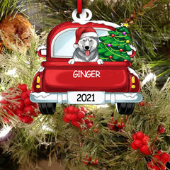 Personalized Dog Car Christmas, Best Gift For Dog Lovers - Wooden Ornament