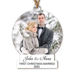 First Christmas Married - Personalised Photo Couple Christmas Tree Bauble - Personalized Couple Ornament