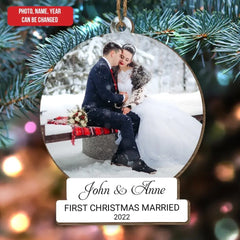 First Christmas Married - Personalised Photo Couple Christmas Tree Bauble - Personalized Couple Ornament