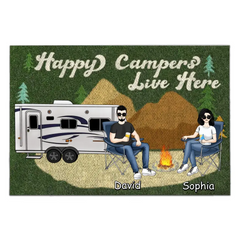 Happy Campers Live Here - Camping Gift - Camper Doormat - Camping Life - Personalized Camping Doormat