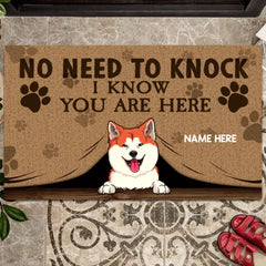 No Need To Knock We Know You Are Here, Pet Peeking From Curtain, Personalized Dog & Cat Doormat, Home Decor