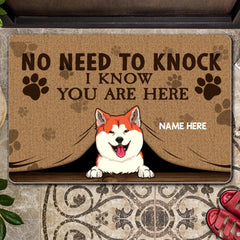 No Need To Knock We Know You Are Here, Pet Peeking From Curtain, Personalized Dog & Cat Doormat, Home Decor