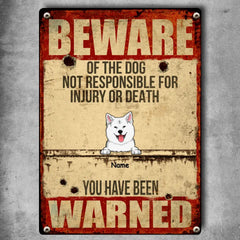 Beware Of Dog Sign, Gifts For Dog Lovers, Not Responsible For Injury Or Death, Welcome Metal Signs