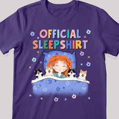 Official Sleep Shirt, Cute Girl With Her Dog & Cat, Dog & Cat Mom Gift, Personalized Dog & Cat Lover T-shirt