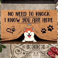 No Need To Knock I Know You Are Here, Pawprint & Heart, Personalized Dog Breeds Doormat, Home Decor, Dog Lovers Gifts