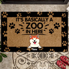 It's Basically A Zoo In Here, Pawprints Doormat, Personalized Dog & Cat Doormat, Gifts For Pet Lovers