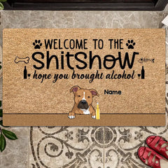 Welcome To The Shitshow Hope You Brought Alcohol, Cool Style Family, Light Brown, Personalized Dog & Cat Breed Doormat