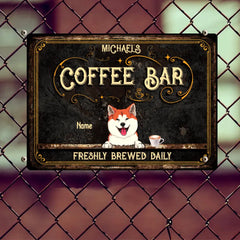 Coffee Bar Freshly Brewed Daily, Vintage Sign, Pet & Beverage, Personalized Dog & Cat Metal Sign