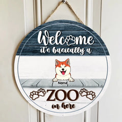 Personalized Wood Signs, Gifts For Dog Lovers, It's Basically A Zoo In Here Welcome Door Signs