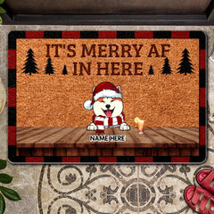 It's Merry Af In Here, Pine Tree, Personalized Christmas Dog Breeds Doormat, Christmas House Decor