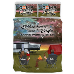 Custom Personalized Camping Quilt Bed Sets - Single Parents/Couple With Upto 4 Kids And 4 Pets - Gift Idea For Camping Lover - Husband And Wife Camping Partners For Life