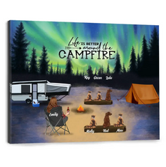 Custom Personalized Night Camping Poster - Best Gift Idea For The Whole Family/Couple/Solo - Camping Family/Couple/Solo With Upto 6 Pets - Life Is Better Around The Campfire