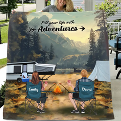 Custom Personalized Yosemite Camping Quilt/Single Layer Fleece Blanket - Gift Idea For Couple, Camping Lovers, Family - Upto 5 Kids, 4 Pets - Fill Your Life With Adventures