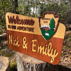 Welcome To Our Adventure - Personalized Door Sign 2 Layer, Camping Decoration