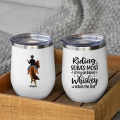 Personalized Wine Tumbler, Girls Riding and Drinking, Gift for Horse, Drinking Lovers