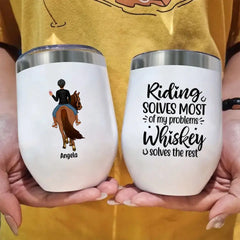 Personalized Wine Tumbler, Girls Riding and Drinking, Gift for Horse, Drinking Lovers