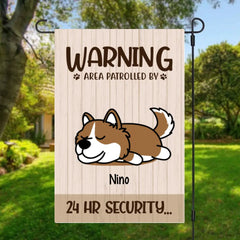 Personalized Garden Flag, Up To 6 Dogs, Warning Area Patrolled By 24 Hr Security Sleeping Dogs, Gift For Dog Lovers