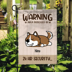 Personalized Garden Flag, Up To 6 Dogs, Warning Area Patrolled By 24 Hr Security Sleeping Dogs, Gift For Dog Lovers