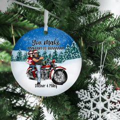 Personalized Ornament, You Make My Heart Go Braaaaap - Motorcycle Couple Front View, Christmas Gift For Motorcycle Lovers