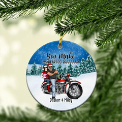 Personalized Ornament, You Make My Heart Go Braaaaap - Motorcycle Couple Front View, Christmas Gift For Motorcycle Lovers