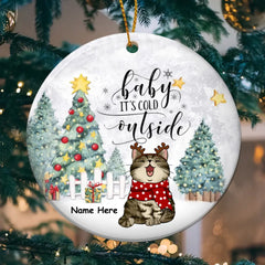 Baby It's Cold Outside - Cats Standing On Snow - Personalized Cat Christmas Ornament